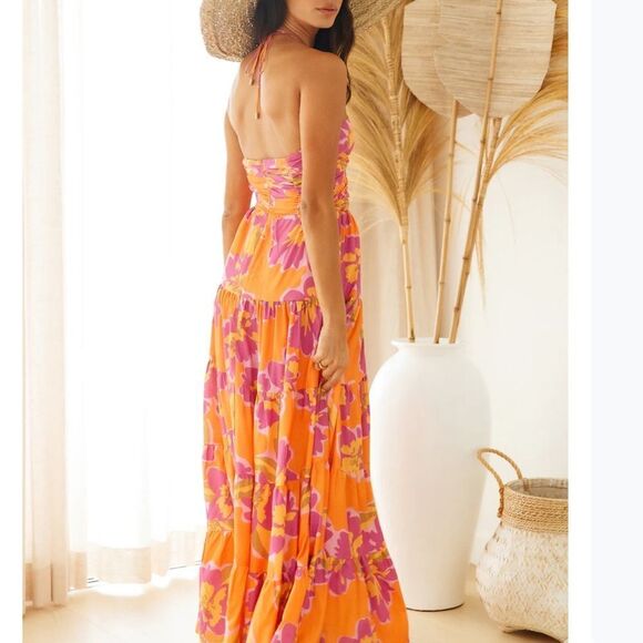 NWT Runway The Label Orchid Maxi Dress in Orange Floral Size XL - Picture 8 of 11